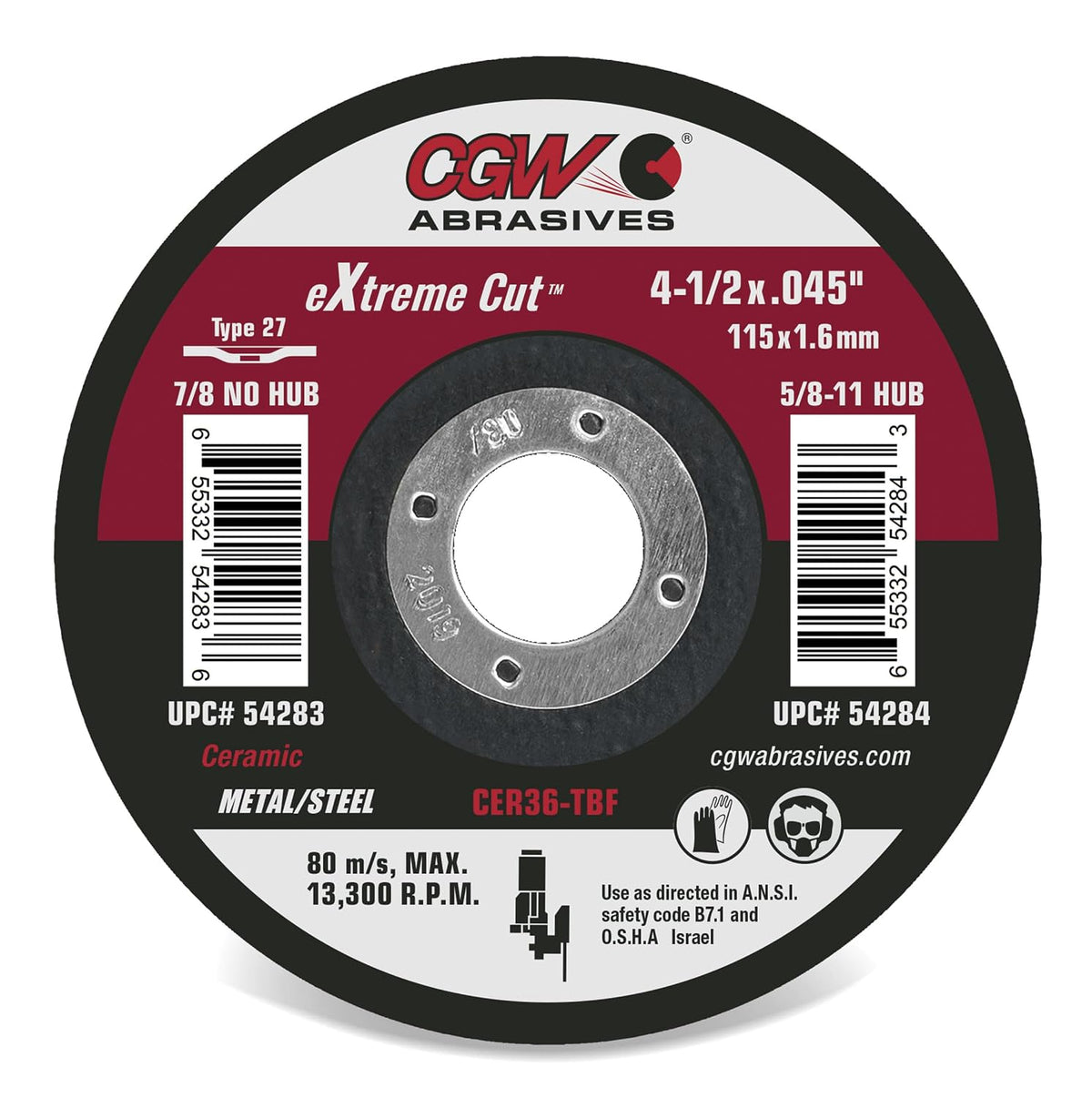CGW Abrasives Extreme Cut Ceramic Cutting Wheels - 54282-6 X.045X7/8 T1 CER36-T-BF - (25 Pack)