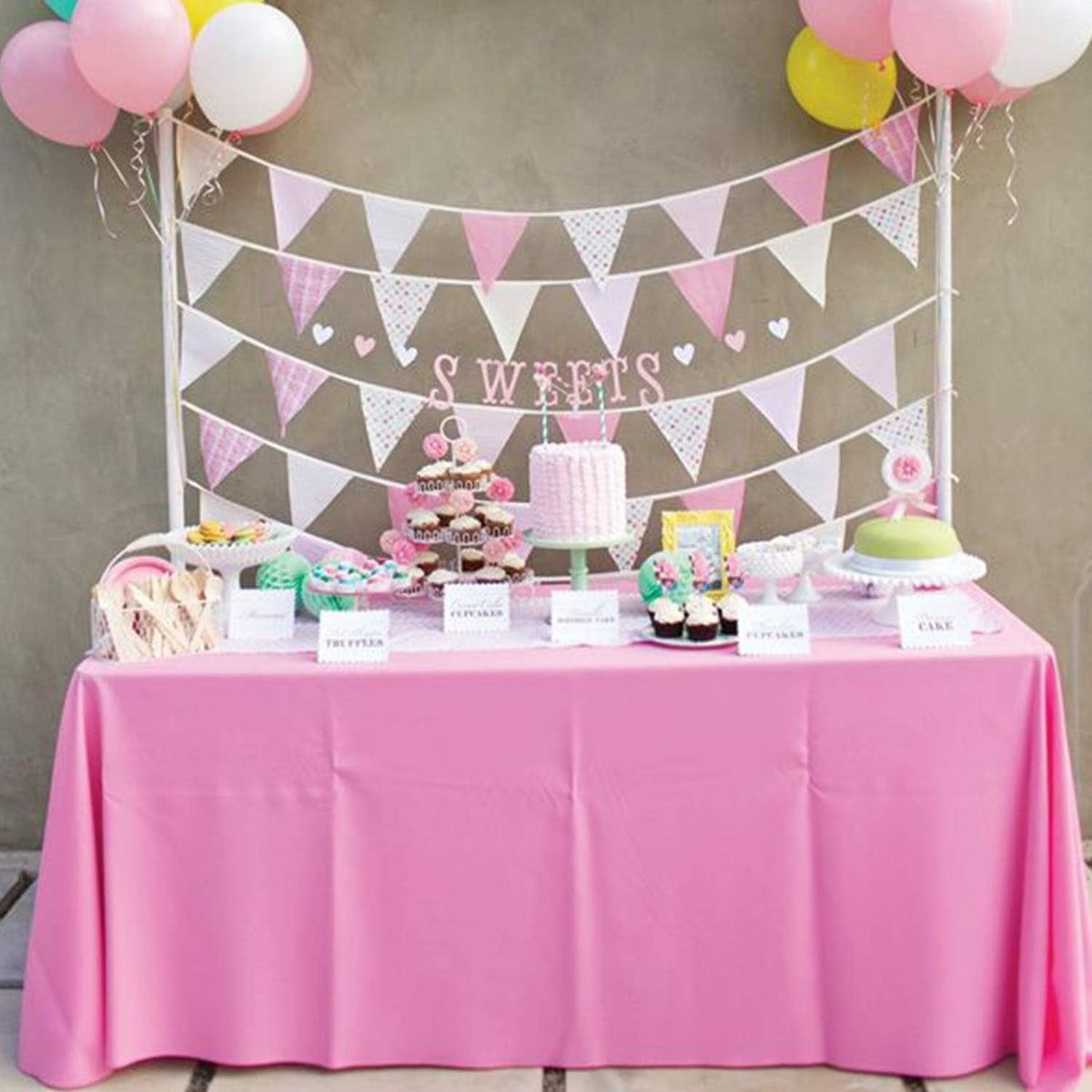 3 Pack Plastic Tablecloths for Rectangle Tables 54" x 108" Pink Disposable Table Cloths for 6 to 8 Foot Valentines