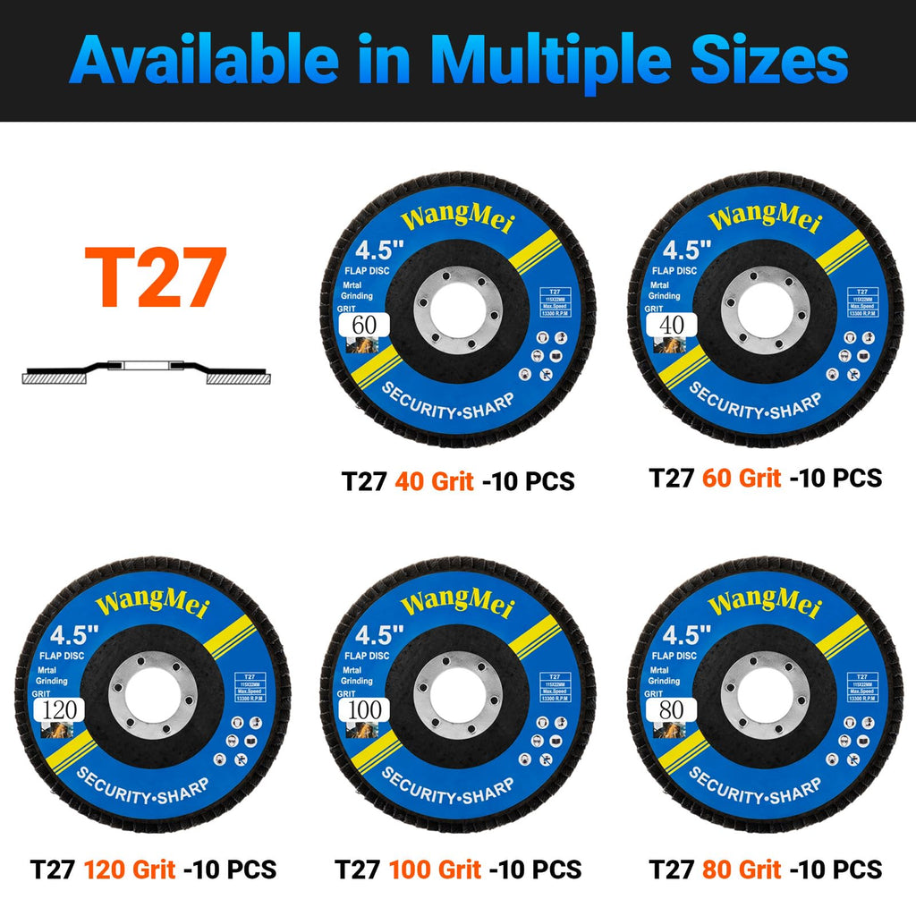 50 Pack Flap Discs 4 1/2 for Angle Grinder, 7/8" Arbor