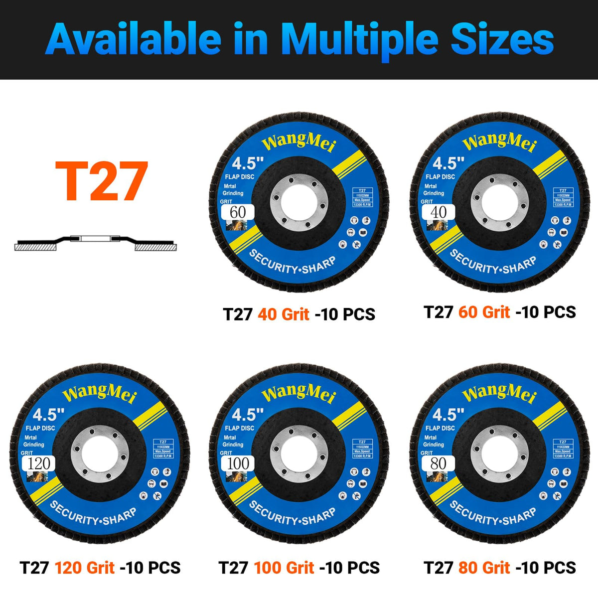 50 Pack Flap Discs 4 1/2 for Angle Grinder, 7/8" Arbor