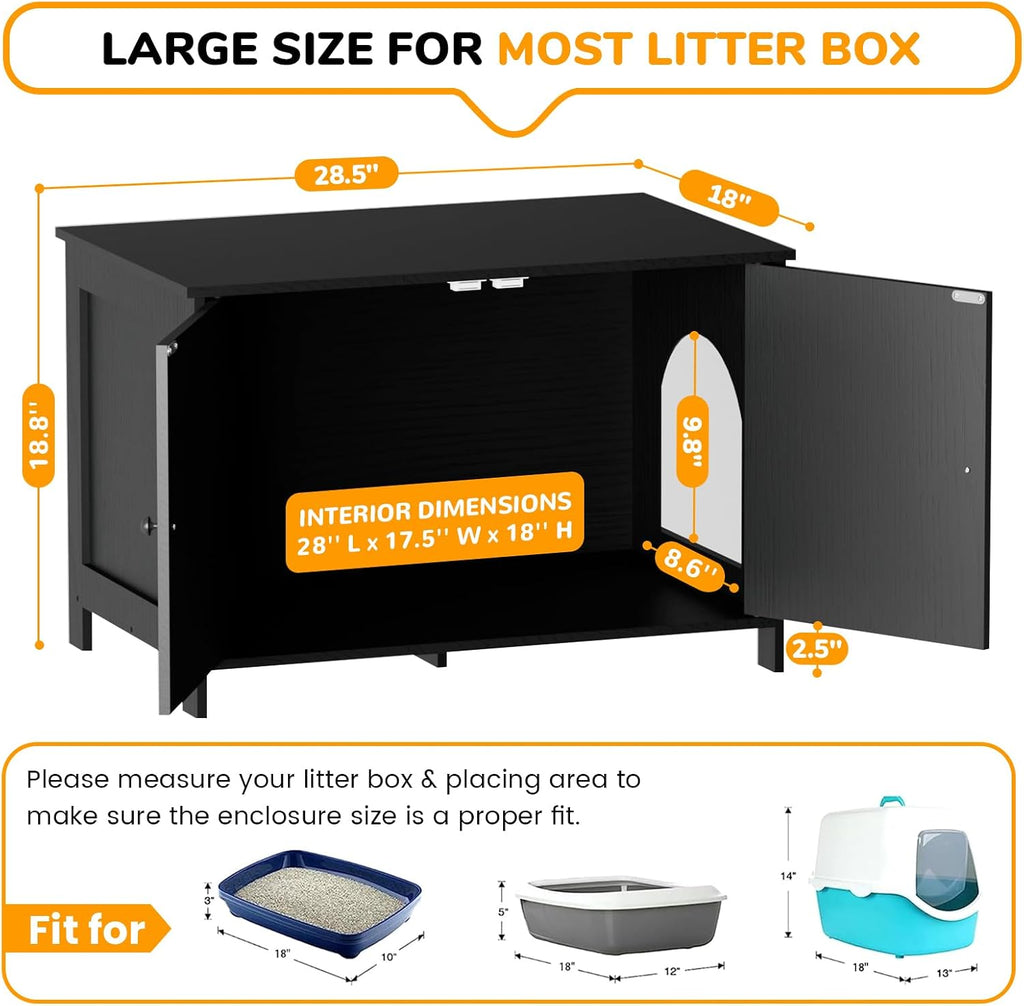 Cat Litter Box Enclosure Furniture Dog Proof, Hidden Kitty Washroom Cabinet Low Entry, Wooden Cat Boxes Enclosure