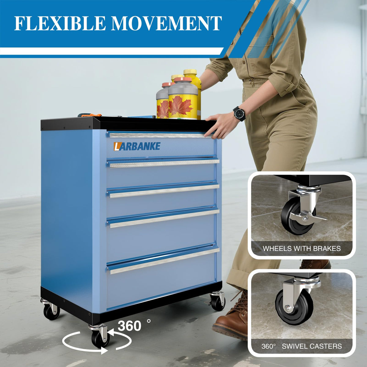 5-Drawer Rolling Tool Chest with Wheels,Lock&Key,Blue Tool Cabinet