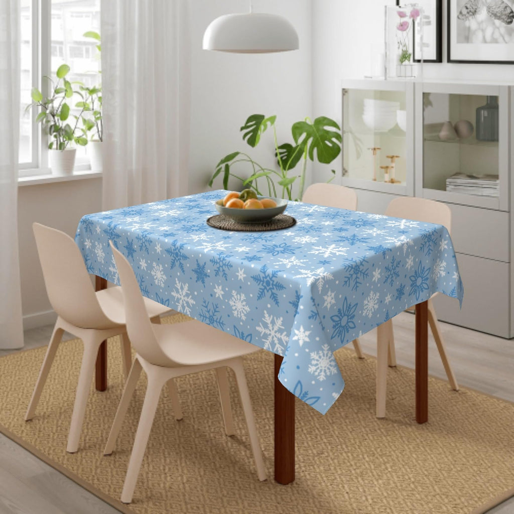 Winter Christmas Rectangular Tablecloth 60x84 Inch Light Blue White Snowflake Xmas Holiday Rectangle Decorative Table