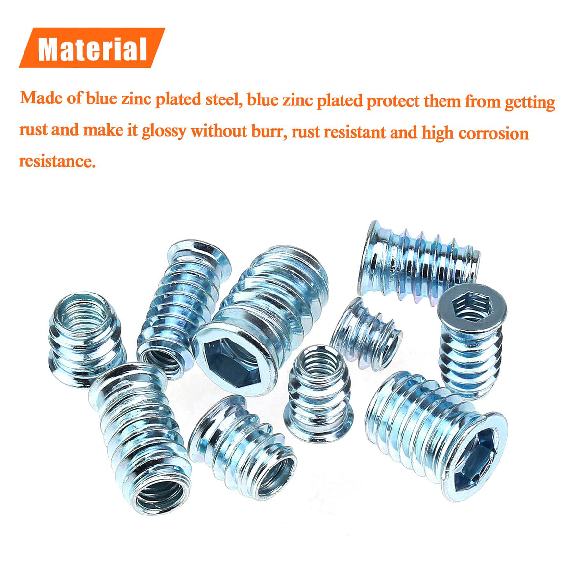 HELIFOUNER 30 Pieces 5/16"-18 x 20mm Threaded Inserts With Hex Wrench, Wood Inserts, Blue Zinc Plated Carbon Steel for Wood Furniture Screw