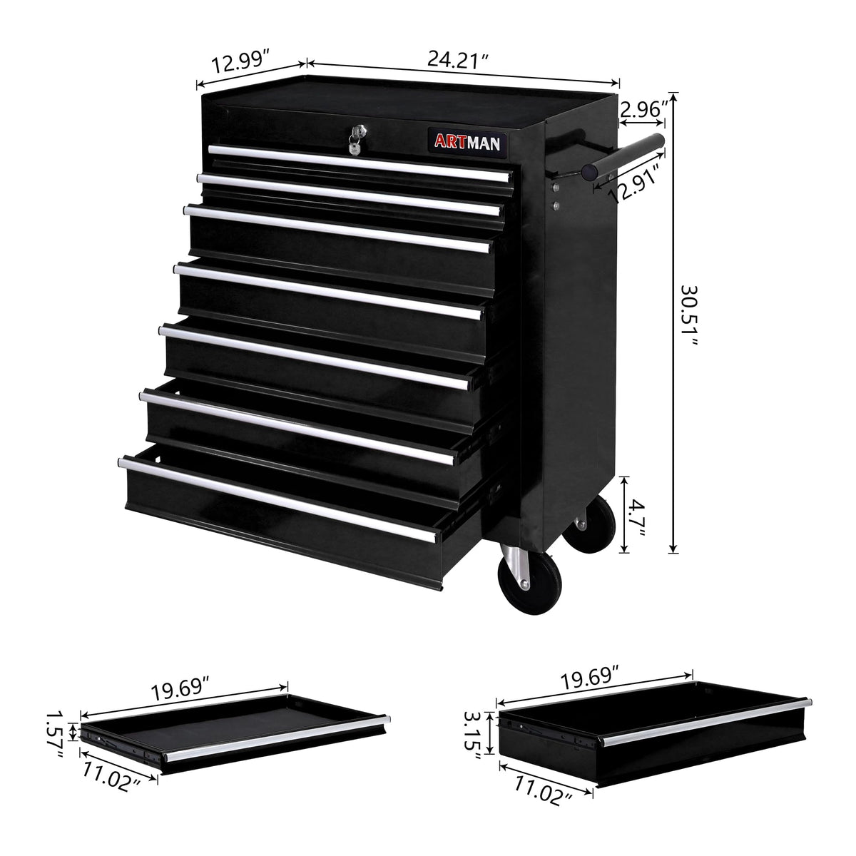 7 Drawers Rolling Tool Chest on Wheels, Multifunctional Tool Cart Tool Storage, Drawers Rolling Tool Trolley