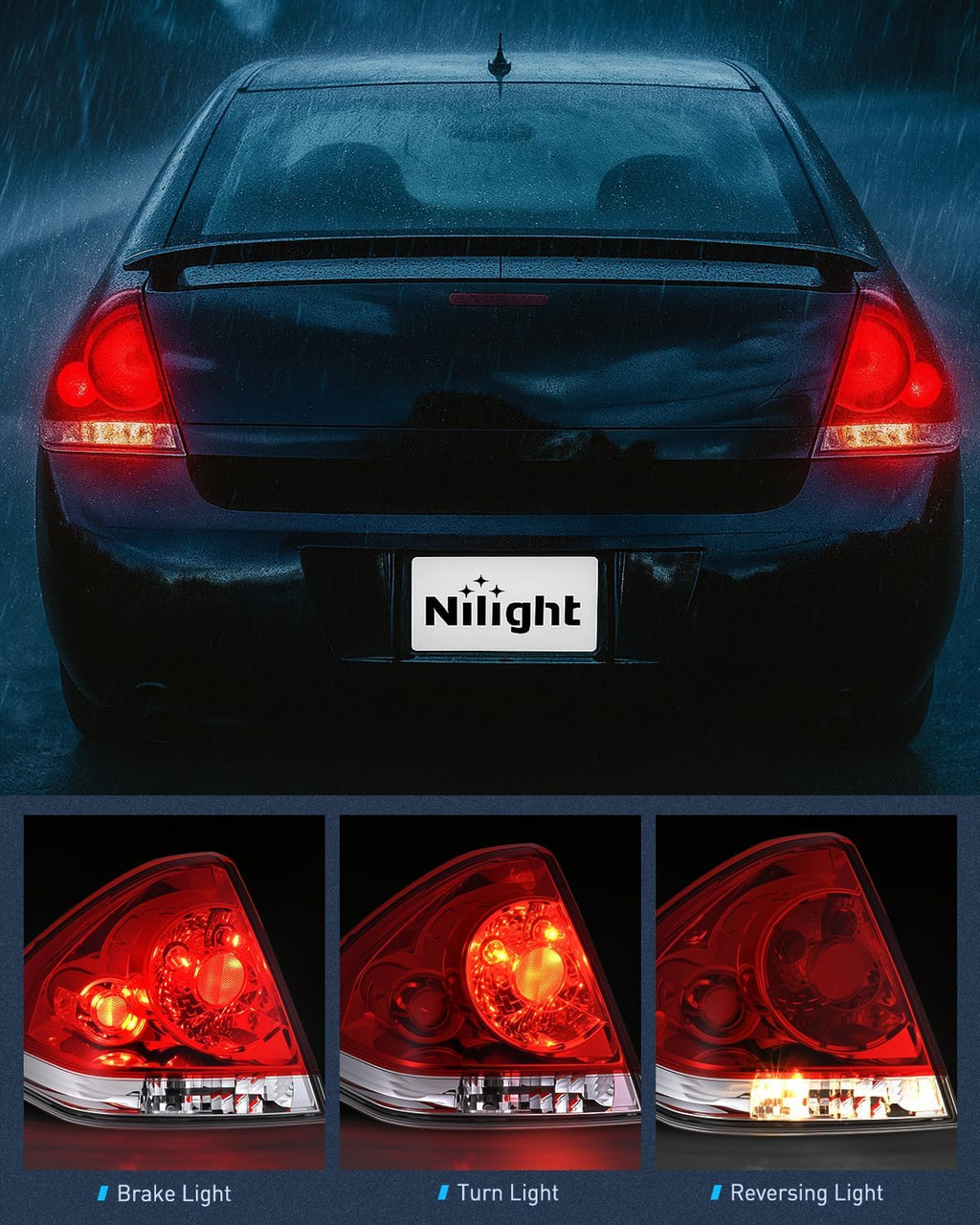 Nilight Taillight Assembly for 2006-2013 Chevy Impala Driver & Passenger