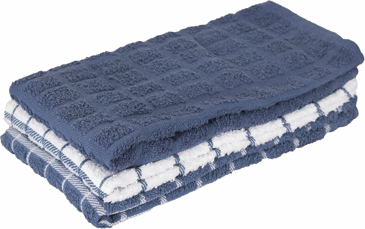 Premium 100% Cotton Terry Check Kitchen Dish Towels - Highly Absorbent, Super Soft, Long-Lasting, 25"x15", 3-Pack