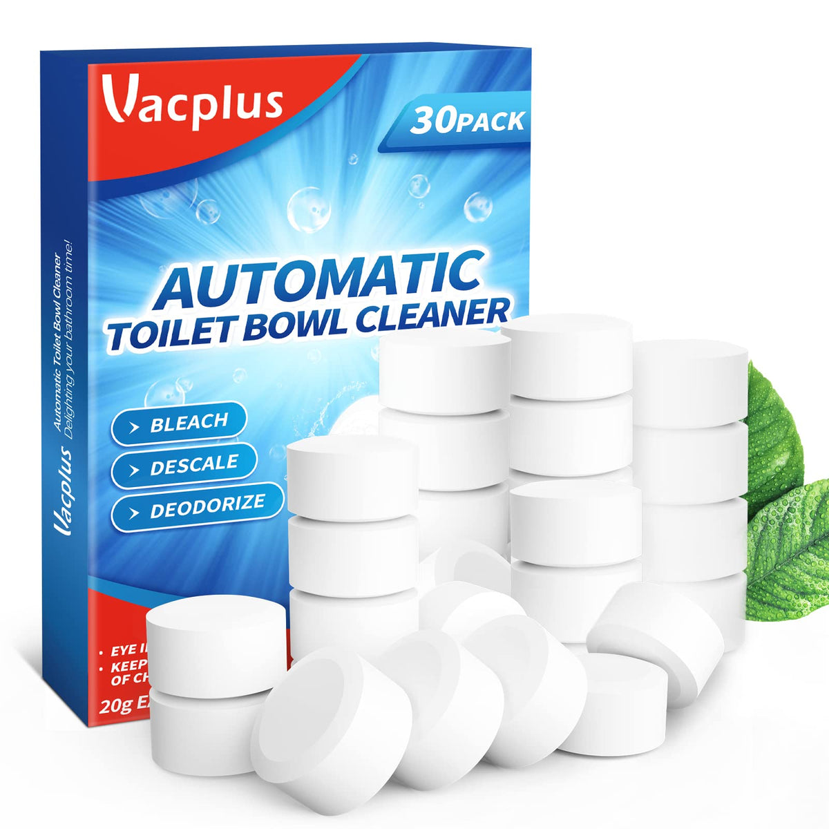 Toilet Bowl Cleaner Tablets, 30 Pack, Auto Bleach, Long-Lasting