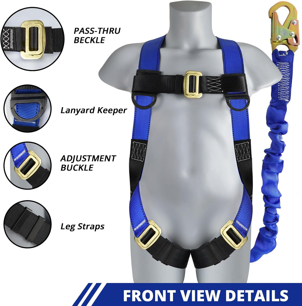 TRSMIMA Safety Harness Fall Protection - Full Body Construction Roofing Harness Kit Attached 6 ft Lanyard ANSI | Full