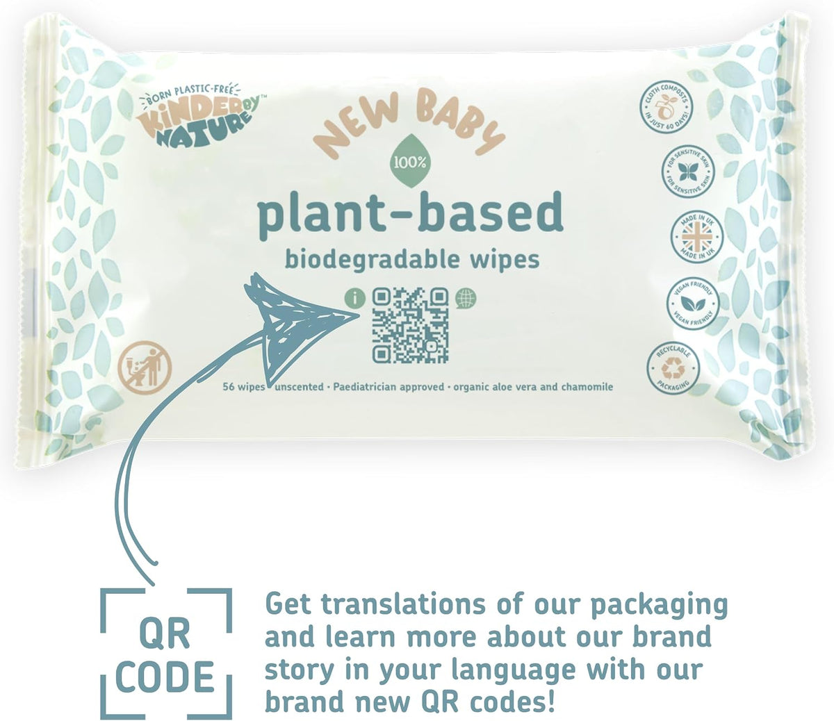 Kinder by Nature Plant Based Baby Wipes - 100% Biodegradable & Compostable, 224 Count (4 Packs of 56) - 99%