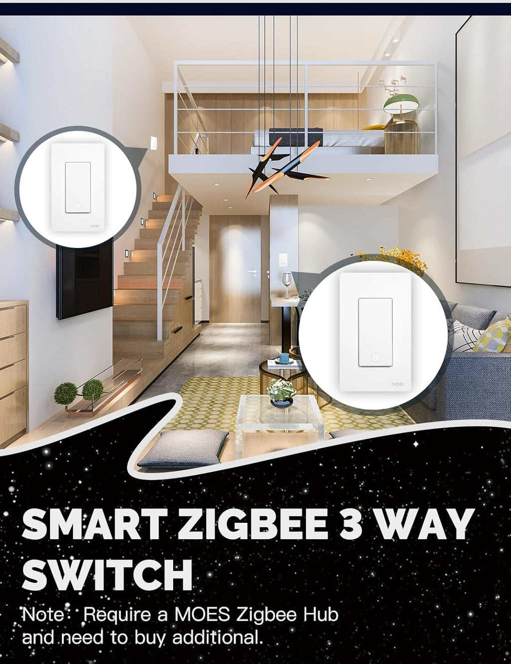 Zigbee 3 Way Light Switch 2 Gang. Require Neutral Wire