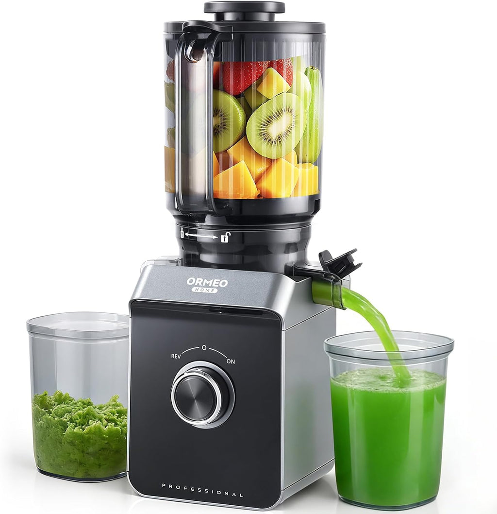 Cold Press Juicer, ORMEO HOME Masticating Juicer Machines with 5.5" Large Feed Chute Fit Whole Vegetables & Fruits