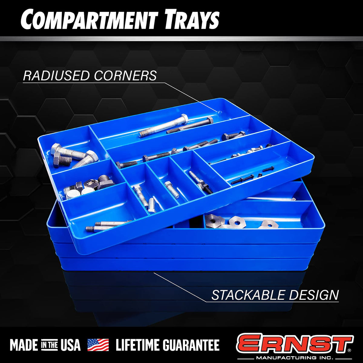 Ernst MFG 10 Compartment Drawer Organizer: Heavy Duty Stackable Tray for Automotive Tool Organization -Low Profile