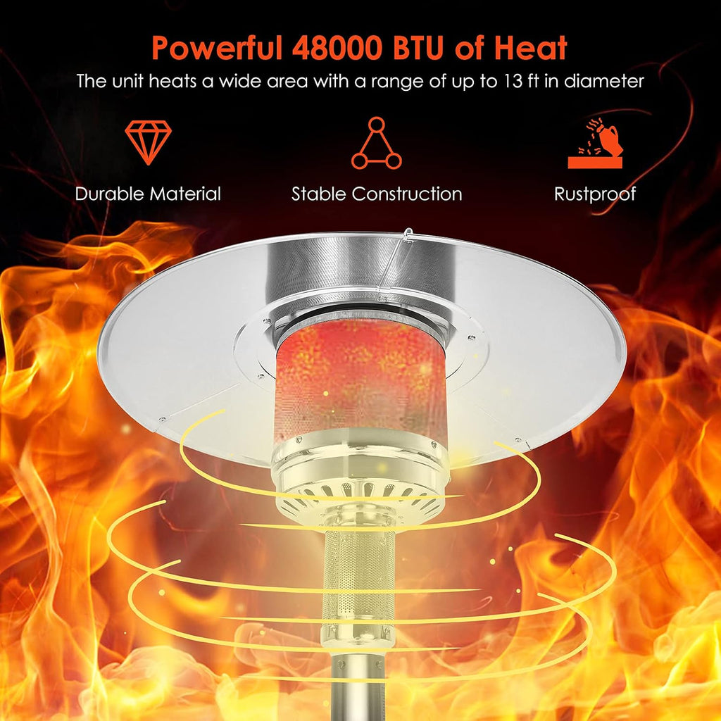 Patio Heaters for Outdoor Use, 48,000 BTU Propane Outdoor Heaters with Wheels, Outdoor Heat Lamp with Tip-over
