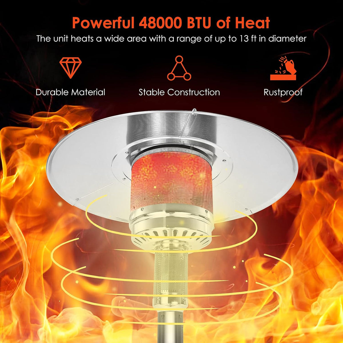 Patio Heaters for Outdoor Use, 48,000 BTU Propane Outdoor Heaters with Wheels, Outdoor Heat Lamp with Tip-over