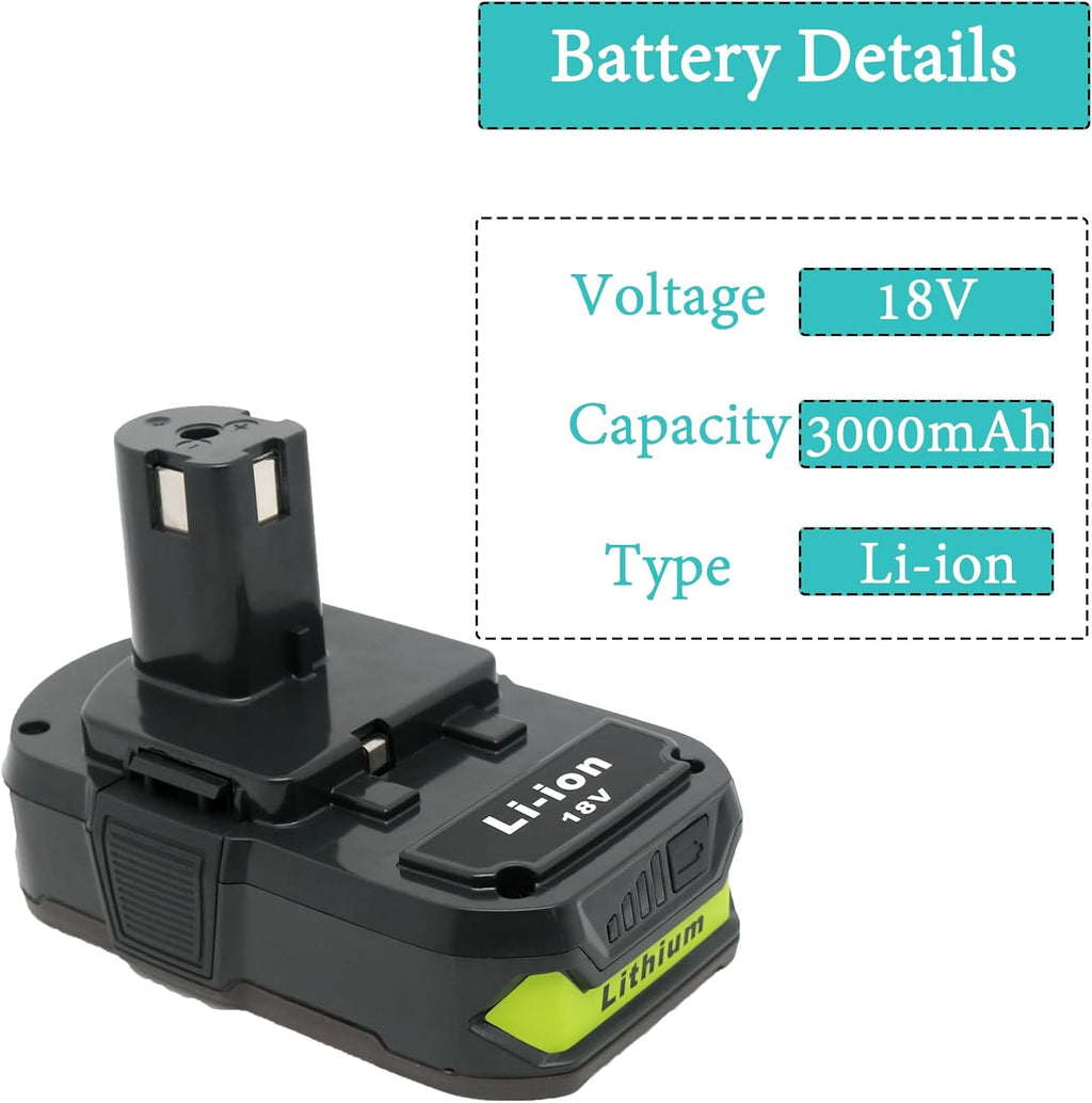 2Packs Replacement 18V Battery 3.0Ah for Ryobi 18V One+ Tools, with Advanced Protection Circuit