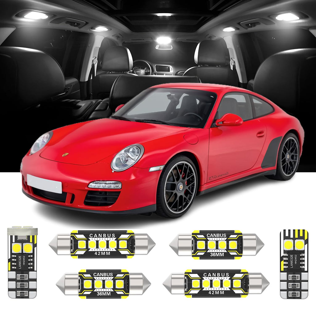 AENVTOL 12 Pieces Interior LED Lights Replacement for Porsche 911 997 Carrera 2004-2012 White LED Interior Bulbs