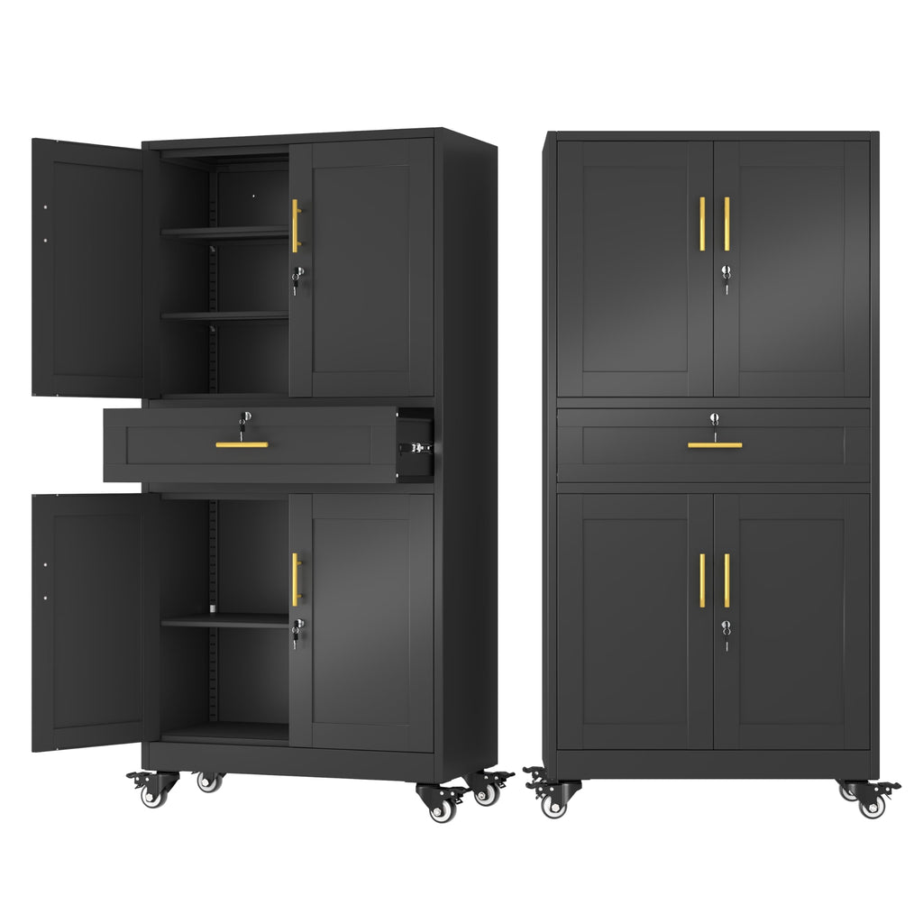 74" Metal Garage Storage Cabinet with Wheels and Locking Doors
