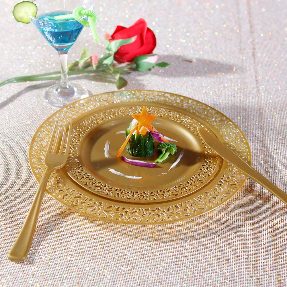 102 PCS Brown Gold Plastic Plates, Lace Design Disposable Plates, BPA Free Plates Includes: 51 Dinner Plates 10.25