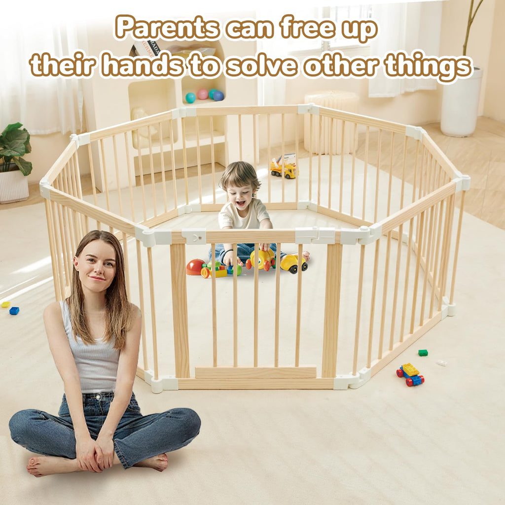 Modular Foldable Baby Playpen & Safety Activity Yard with Locking Walk-Through Gate for Infants & Toddlers