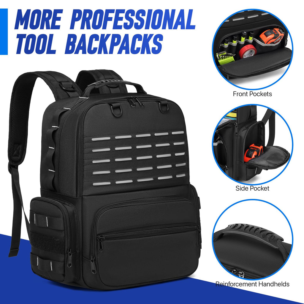 Tool Backpack,Heavy Duty Tool Bags for Men,Tool Storage Organizer Bag With 3 Tool Pouches for