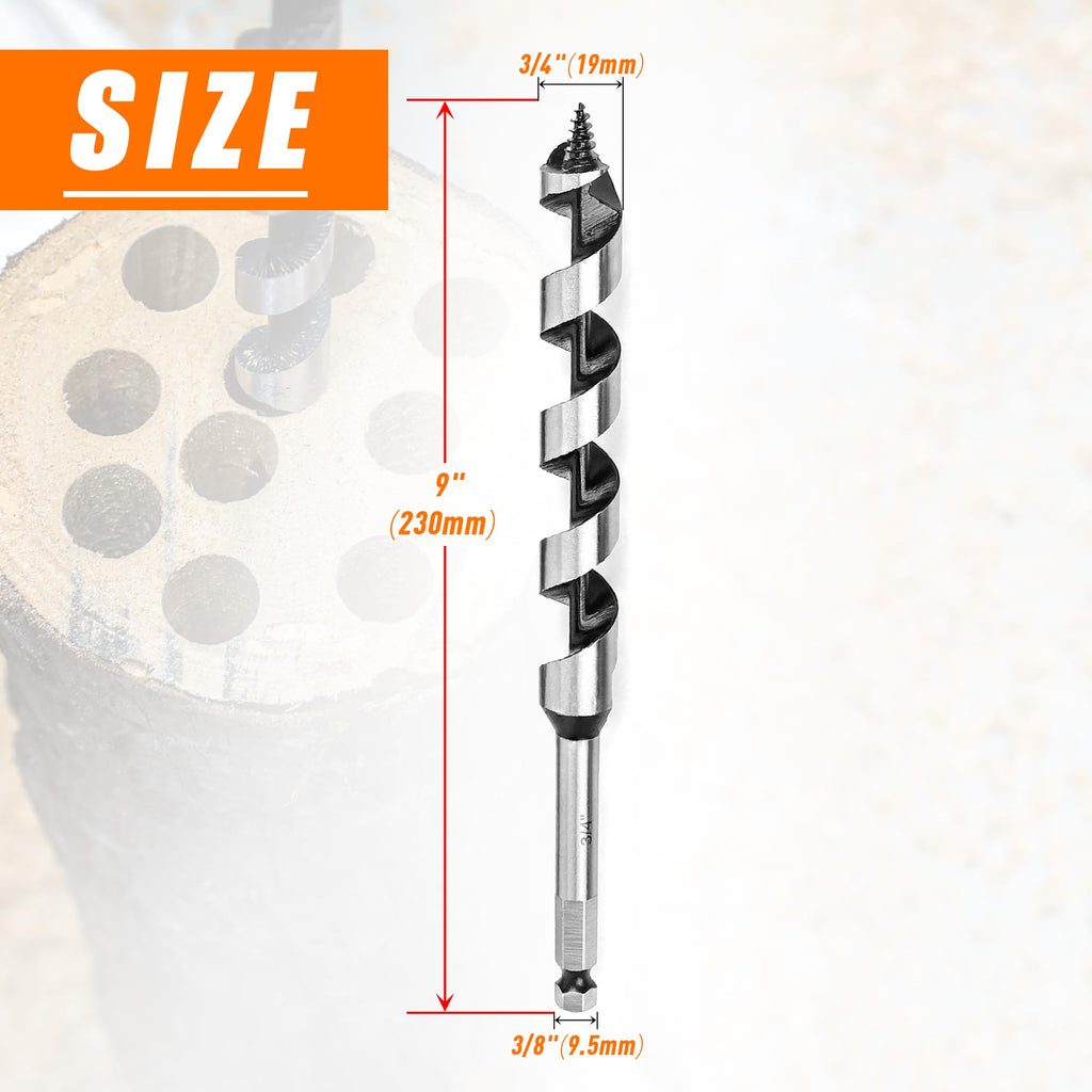 3/4 Inch x 9 Inch Auger Drill Bit for Wood,3/4 Inch Hex Shank