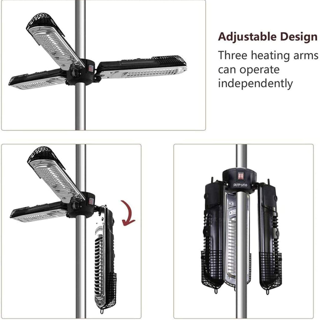Electric Patio Parasol Umbrella Heater, Folding Outdoor Electric Infrared Space Heater with 3 Heating Panels for