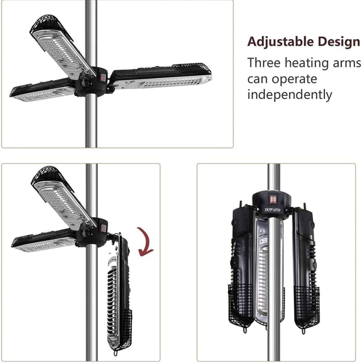 Electric Patio Parasol Umbrella Heater, Folding Outdoor Electric Infrared Space Heater with 3 Heating Panels for