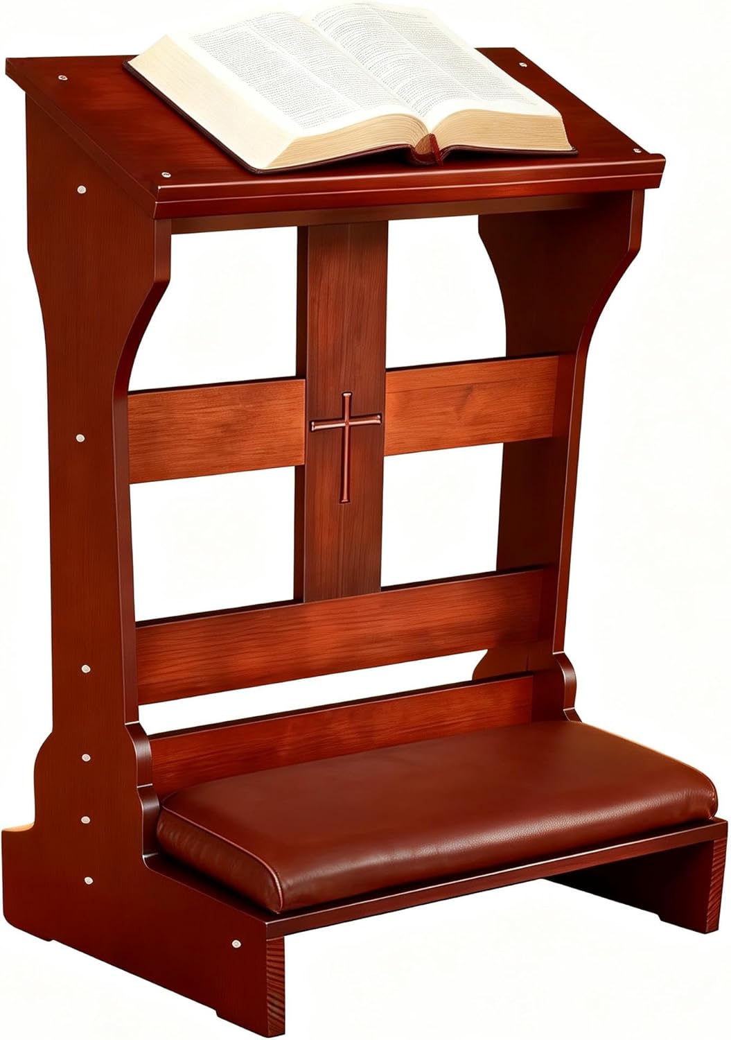 Wood Prayer Bench with Cushion – Kneeler for Home and Church, Padded Kneeling Stool with Slanted Shelf for Bible, 23"