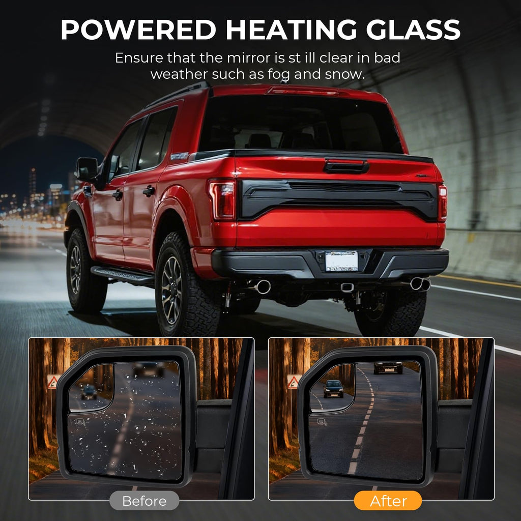 Driver Side View Mirror Assembly Compatible with Ford F-150 2015-2020, Power-Adjustable Heated Glass, Turn Signal & Blind Spot Mirror, Replaces FL3Z17683CB