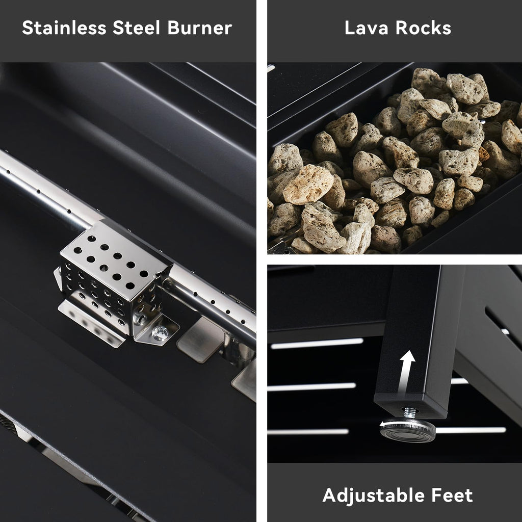 41 Inch Propane Fire Pit Table–50,000 BTU Gas Outdoor Fire Pit Table with Removable Lid & Lava Rocks, Rectangle