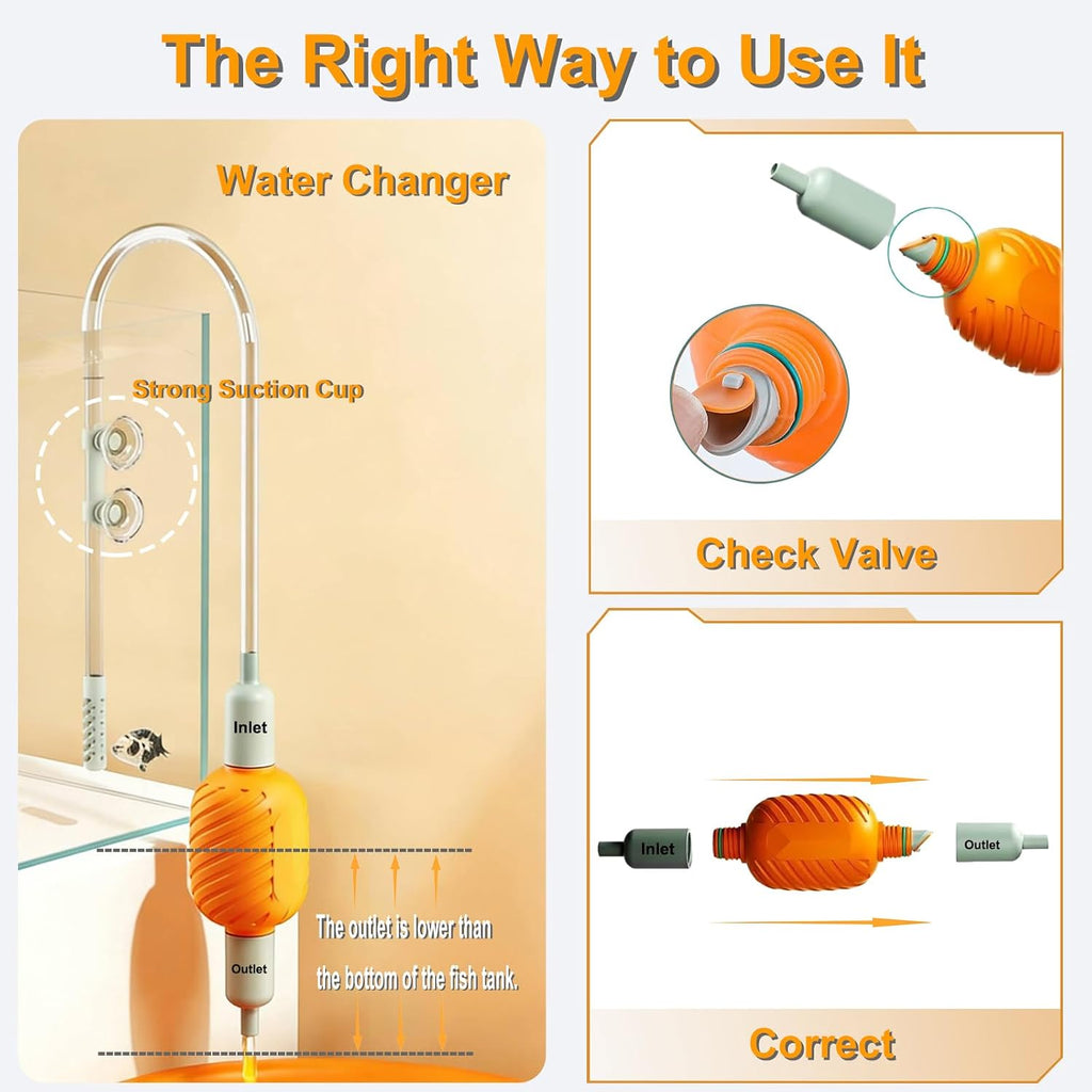Compact Aquarium Siphon Vacuum with Brush