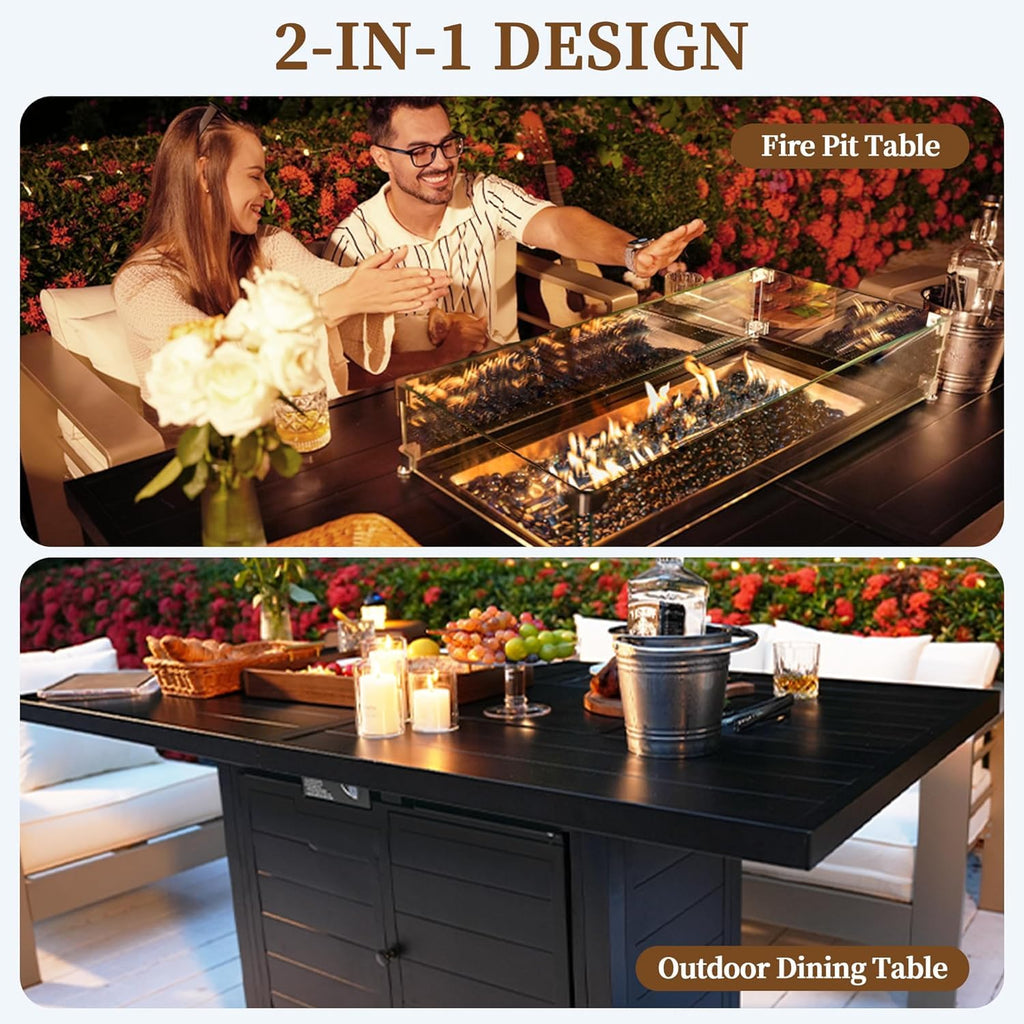 60" Outdoor Propane Fire Pit Table, 50,000 BTU Outdoor Fire Table