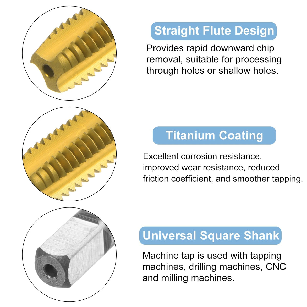 uxcell Metric Thread Tap M10 x 1.5 H2 130mm Extra Long Titanium Coated