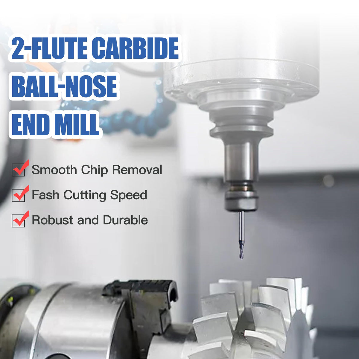 HUHAO 5/64 Inch Ball Nose Carbide End Mill,CNC Cutting Tools for Stainless Steel,Hardened Steels,High Temp Alloys,Medium Alloy Steels, 2 Flute,1/8" Shank