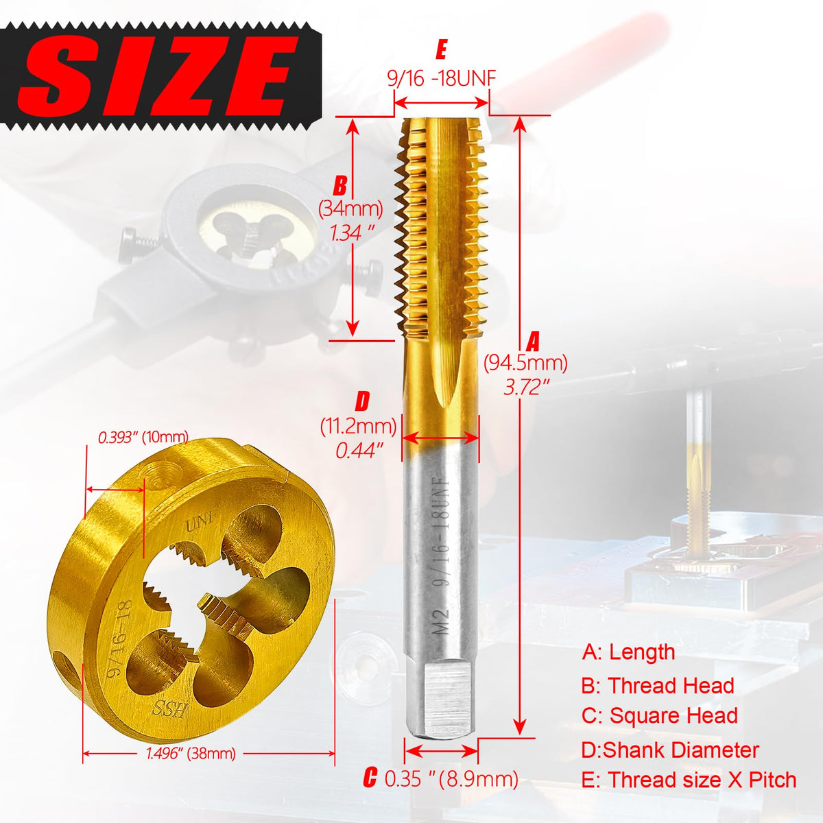 9/16-18 UNF Tap and Die Set for Metal,M2 HSS Thread Tap and Round Die