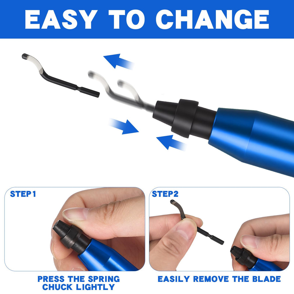 Otoolling 3 Pcs Hand Deburring Tool Kit 2 Countersink Hand Reamer and 1 Deburring Tool with 15 Extra High Speed Steel Swivel Blade for Metal, Resin, Aluminum, Copper, Plastic, 3D Printing, Wood (Blue)