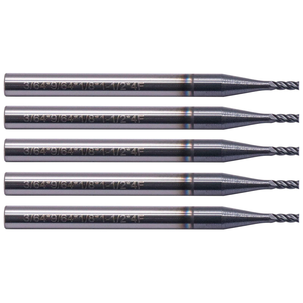 BestParts 5Pcs 3/64" 4 Flute Solid Carbide Square End Mills - AlTiN Coated