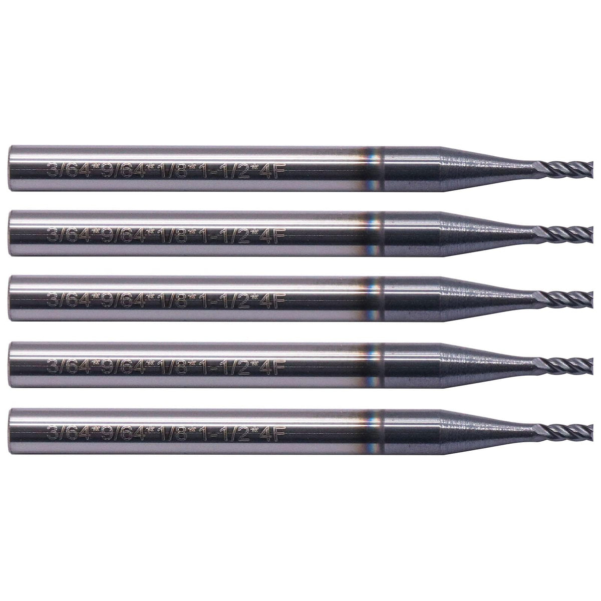 BestParts 5Pcs 3/64" 4 Flute Solid Carbide Square End Mills - AlTiN Coated