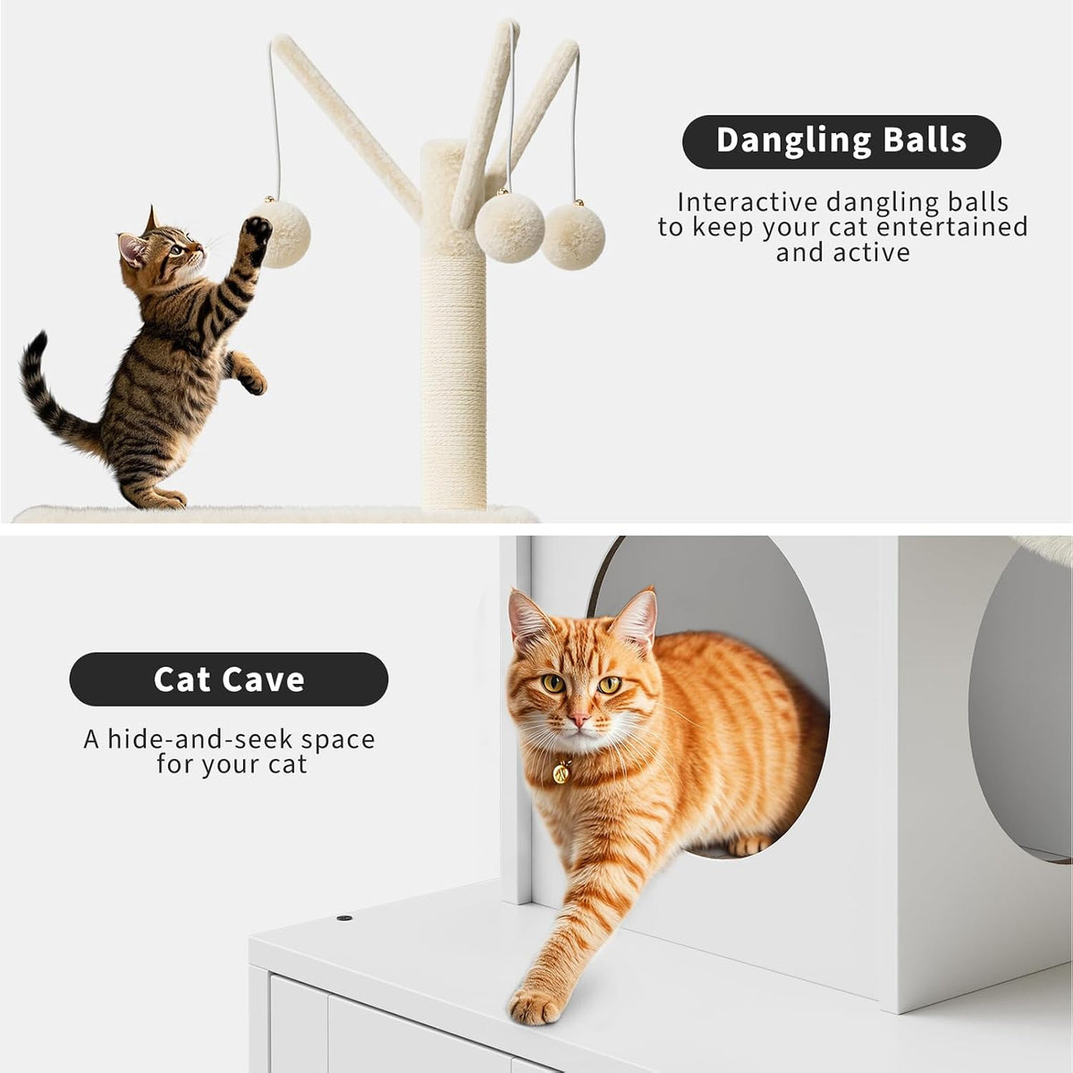 Litter Box Enclosure with Cat Tree Tower with Condo Hammock Scratching Posts and Multiple Soft Perches