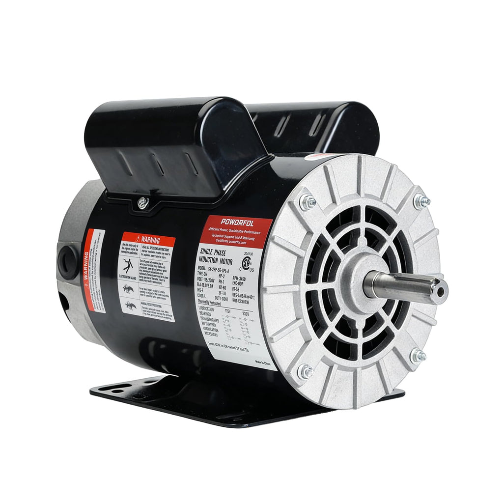 POWORFOL 2 HP Electric Motor, 115/230V Single Phase, 3450 RPM, 56 Frame, 5/8" Keyed Shaft, Air Compressor Replacement Motor (2HP)