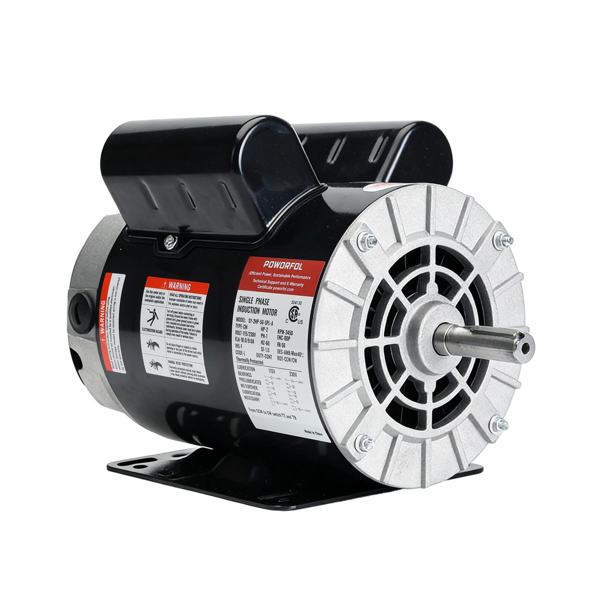POWORFOL 2 HP Electric Motor, 115/230V Single Phase, 3450 RPM, 56 Frame, 5/8" Keyed Shaft, Air Compressor Replacement Motor (2HP)