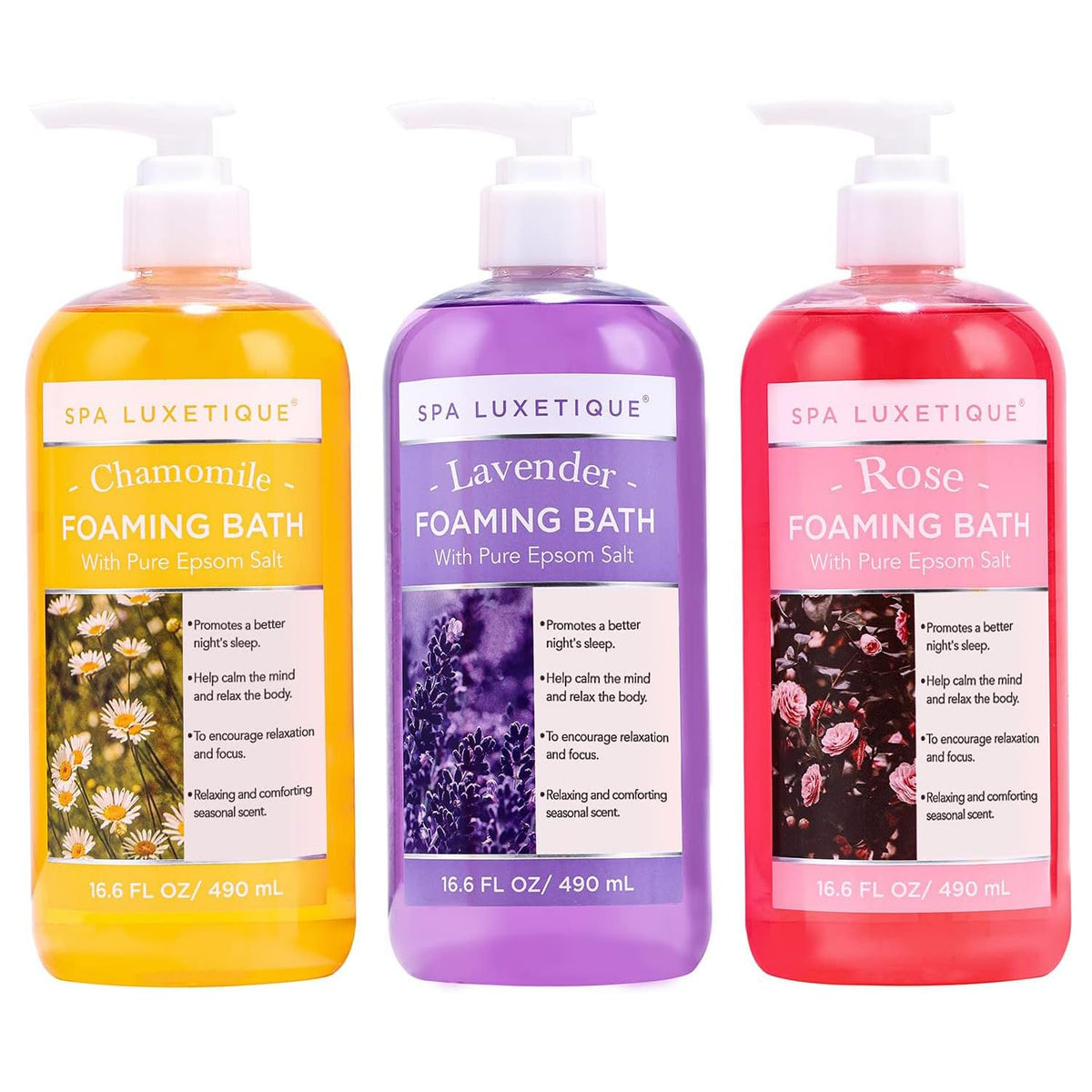 Bubble Bath, Foaming Bath with Epsom Salt, Chamomile Rose and Lavender Scent Bathing Set, 3 Pack 49.8 fl oz Mothers