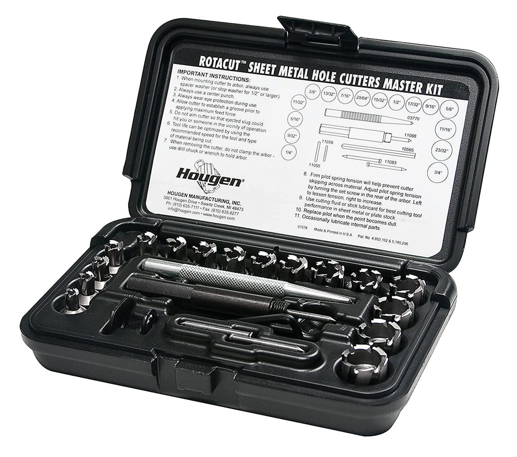 Hougen 11085 RotaCut Hole Cutter Master Kit - Fractional 21 Piece, 1/4 to 3/4" Cutter Diameter, 1/4" Cutting Depth
