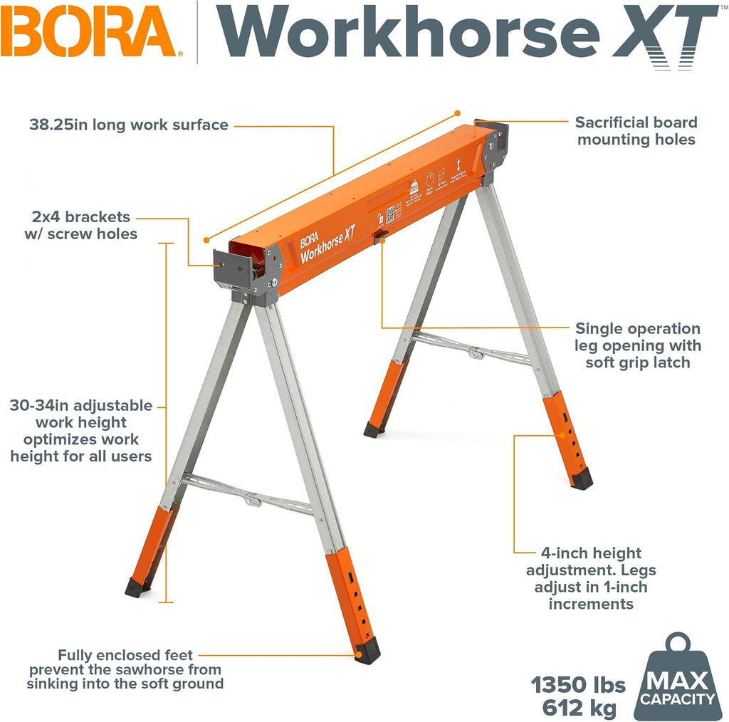 Workhorse XT Saw Horses 2 Pack Adjustable Folding Heavy Duty Sawhorse