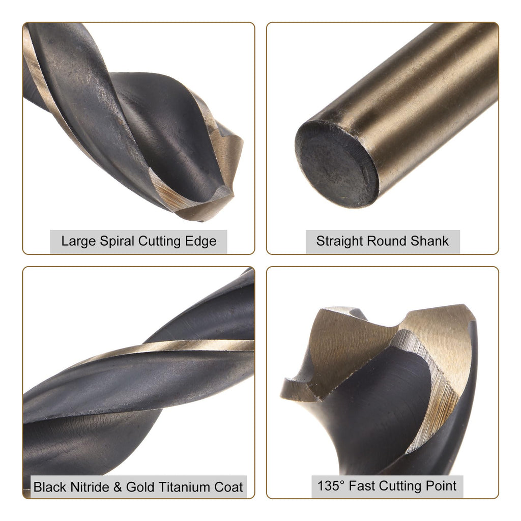 uxcell 2pcs Jobber Drill Bits 12.5mm (0.492") Black Nitride & Gold Titanium Coated M2 High Speed Steel (HSS) Twist Drill Bits for Stainless Steel Aluminum Alloy Metal