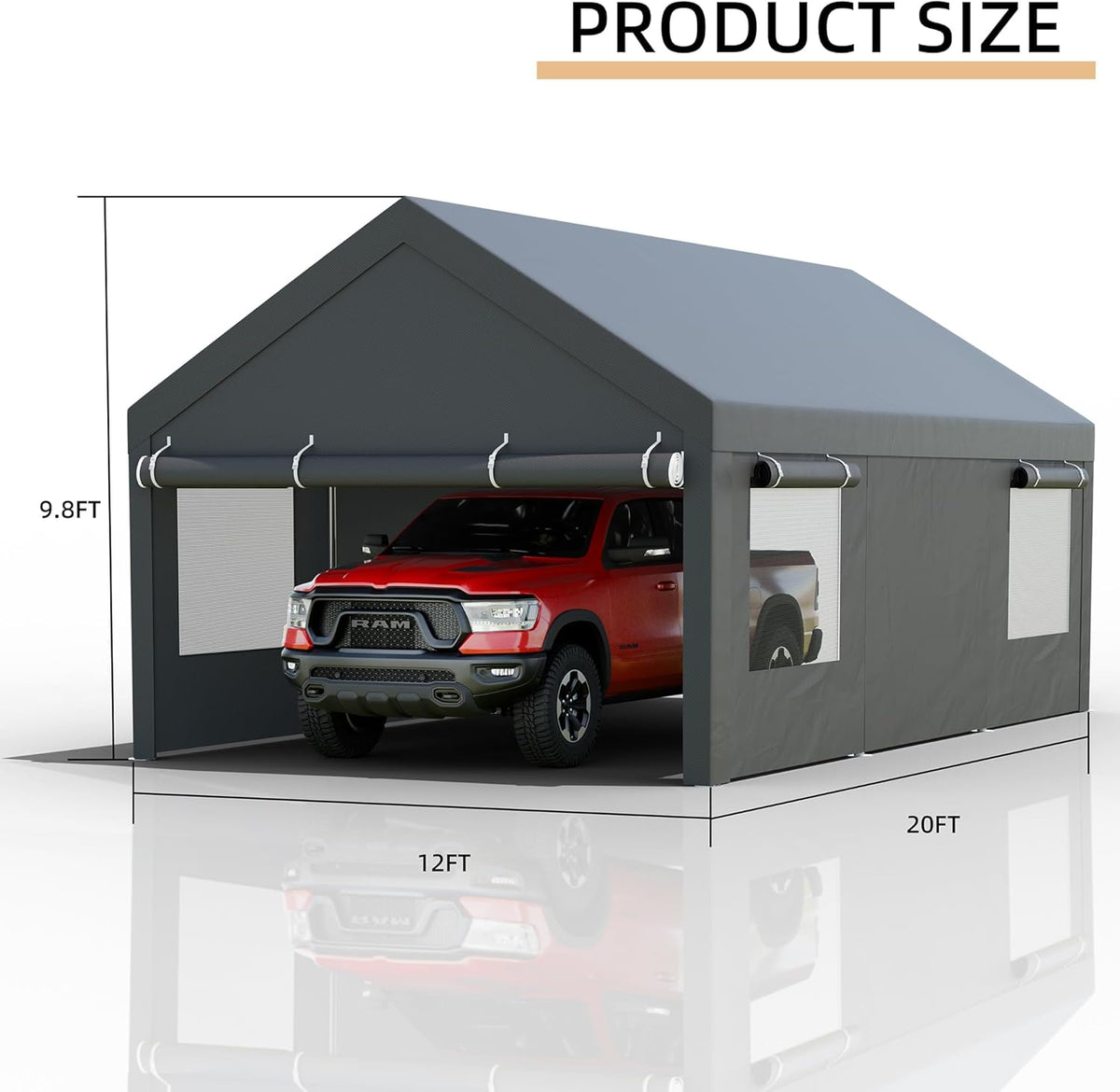 JY QAQA Carport, 12x20 FT Heavy Duty Carport with Removable Side Walls and Doors, Portable Garage with Roll-Up Window