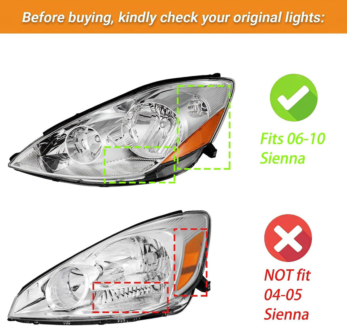 Headlights Assembly For 2006-2010 Toyota Sienna Chrome Housing Left+Right