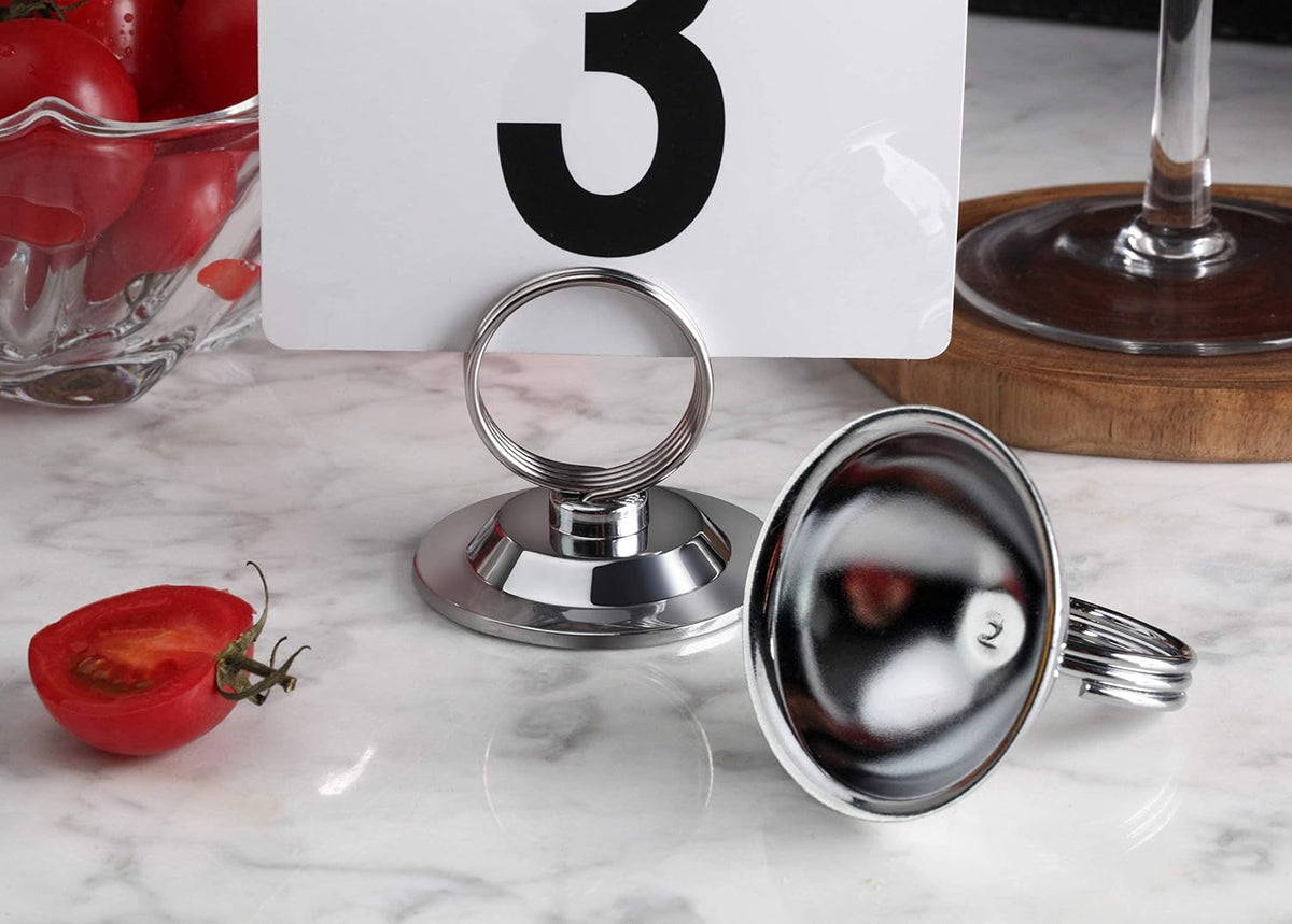 Ring-Clip Table Number Holder / Place Card Stand, 1.5 Inch, Silver, Metal, Set of 12