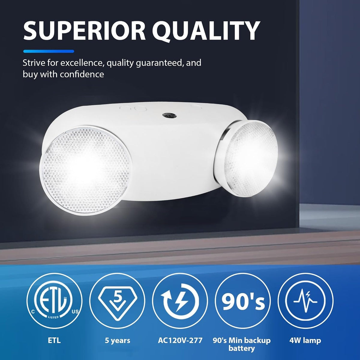 2 Pack Commercial LED Emergency Light,Battery Backup,ETL Listed